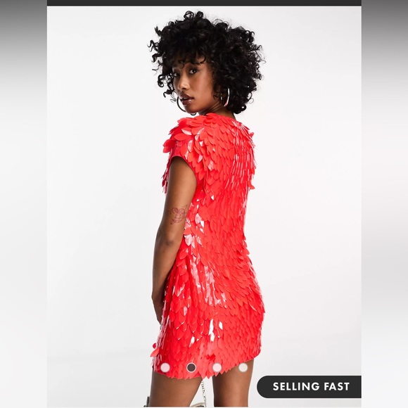 ASOS DESIGN all over feather embellished mini dress in red size 2 - Picture 3 of 11